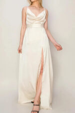 Satin Belted Side Slit Sleeveless Maxi Gown Dress - Image 3