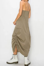 Streetwear Sleeveless Side Ruched Midi Cargo Dress - Image 6