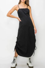 Streetwear Sleeveless Side Ruched Midi Cargo Dress - Image 3