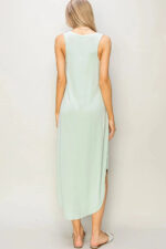 Basic Soft Hi-Low Sleeveless V-Neck Relax Fit Curve Hem Midi Dress - Image 2