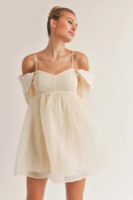 Bubble Long Sleeve Off Shoulder Smoked Back Mini Flare Dress - Image 8