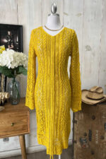 Crochet Cable Knit V-Neck Long Sleeve Eyelet Details Midi Dress - Image 5