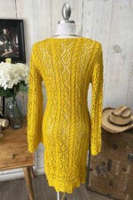 Crochet Cable Knit V-Neck Long Sleeve Eyelet Details Midi Dress - Image 7