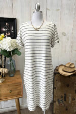 Striped Knit Round Neck Short Sleeve Casual Boutique T-Shirt Dress
