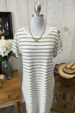 Striped Knit Round Neck Short Sleeve Casual Boutique T-Shirt Dress - Image 5