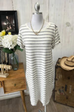Striped Knit Round Neck Short Sleeve Casual Boutique T-Shirt Dress - Image 4