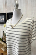 Striped Knit Round Neck Short Sleeve Casual Boutique T-Shirt Dress - Image 6