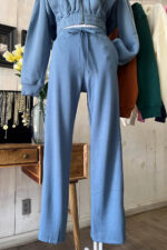 High Waisted Wide Leg Drawstring Comfy Flowy Pants - Image 5