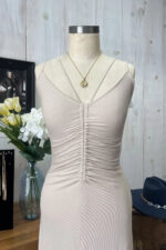 Darling Ribbed Knit Ruched Center V-Neck Lace Up Back Bodycon Midi Dress - Image 6