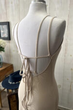 Darling Ribbed Knit Ruched Center V-Neck Lace Up Back Bodycon Midi Dress - Image 3