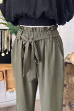 High Waisted Paperbag Waist Tie Belt Cropped Pants Trendy Trousers - Image 2