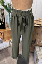 High Waisted Paperbag Waist Tie Belt Cropped Pants Trendy Trousers - Image 3