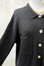 Black Collared Front Pocket Button Down Sweater Shirt - Image 3