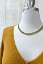 Cozy V-Neck Soft Knit Center Seam Detail Relaxed Fit Long Sleeve Pullover Sweater - Image 3