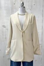 Tie Waist Shawl Collar Single Button Long Sleeve Professional Boutique Fashion Blazer - Image 3