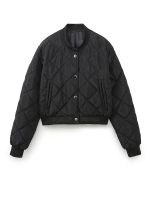 Women’s Black Quilted Short Padded Jacket – Warm Lightweight Winter Coat with Diamond Stitching and Snap Buttons