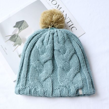 Cable Knit Beanie with Faux Fur Pom | Winter Warm Knitted Hat | Soft Stretchy Unisex Beanie