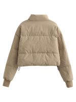 Women’s Winter Thick Short Puffer Jacket – Lightweight Warm Stand Collar Coat with Adjustable Drawstring Hem and Secure Zip Pockets - Image 4