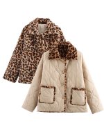 Women’s Reversible Leopard Print Quilted Jacket – Warm Thick Winter Coat with Two-Way Wear Design