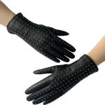 Women’s Studded Leather Gloves | Long Warm Winter Gloves with Metal Rivets | Punk Style Fleece-Lined Gloves - Image 3