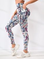 Women’s High-Waisted Floral Yoga Leggings | Slim Fit Quick-Dry Active Pants with Side Pocket