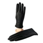 Women’s Studded Leather Gloves | Long Warm Winter Gloves with Metal Rivets | Punk Style Fleece-Lined Gloves - Image 2