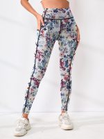 Women’s High-Waisted Floral Yoga Leggings | Slim Fit Quick-Dry Active Pants with Side Pocket - Image 3