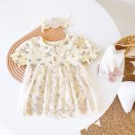 Sweet Floral Lace Baby Romper Dress | Soft & Breathable Infant One-Piece Outfit with Matching Headband