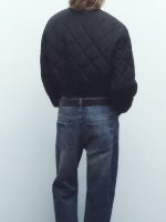 Women’s Black Quilted Short Padded Jacket – Warm Lightweight Winter Coat with Diamond Stitching and Snap Buttons - Image 2