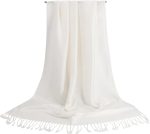 Elegant White Tassel Shawl Scarf – Soft Lightweight Wrap with Subtle Jacquard Pattern, Perfect for Dresses & Formal Events - Image 5