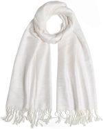 Elegant White Tassel Shawl Scarf – Soft Lightweight Wrap with Subtle Jacquard Pattern, Perfect for Dresses & Formal Events