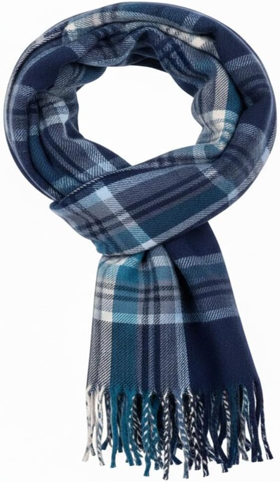 61brOFMDsfL._AC_SX569_ Navy Blue Tartan Plaid Tassel Scarf – Thick Soft Winter Long Scarf with Classic Fringe, Warm & Stylish for Everyday Wear - Image 1
