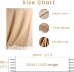 Cream to Camel Gradient Tassel Scarf – Soft Thick Winter Shawl, Warm Cozy Large Wrap for Women - Image 4