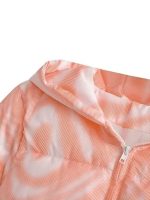 Women’s Pink Printed Hooded Short Puffer Jacket – Lightweight Warm Drawstring Hem Winter Coat - Image 2