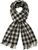 Black & White Plaid Tassel Scarf – Thick Warm Winter Shawl, Soft Breathable Large Wrap, Machine-Washable