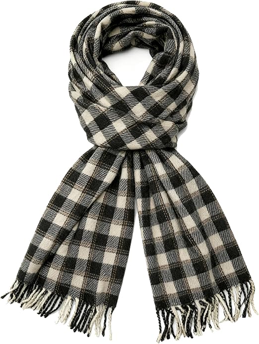 71IAMqMEx-L._AC_SX522_ Black & White Plaid Tassel Scarf – Thick Warm Winter Shawl, Soft Breathable Large Wrap, Machine-Washable - Image 1