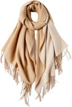 Cream to Camel Gradient Tassel Scarf – Soft Thick Winter Shawl, Warm Cozy Large Wrap for Women