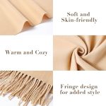 Cream to Camel Gradient Tassel Scarf – Soft Thick Winter Shawl, Warm Cozy Large Wrap for Women - Image 2