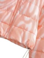 Women’s Pink Printed Hooded Short Puffer Jacket – Lightweight Warm Drawstring Hem Winter Coat - Image 3
