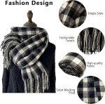Black & White Plaid Tassel Scarf – Thick Warm Winter Shawl, Soft Breathable Large Wrap, Machine-Washable - Image 2