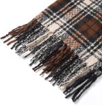 Vintage Brown & Navy Plaid Tassel Scarf – Thick Soft Winter Cashmere-Like Warm Long Scarf, Classic Tartan Style - Image 3