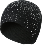Women’s Rhinestone Knit Beanie | Sparkly Winter Warm Hat | Stretchy Fashion Beanie