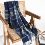 Navy Blue Tartan Plaid Tassel Scarf – Thick Soft Winter Long Scarf with Classic Fringe, Warm & Stylish for Everyday Wear - Image 3