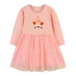 Pink Baby Tulle Dress with Gold Glitter · Cute Animal Embroidery | Long-Sleeve Princess Dress