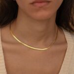 Minimalist Herringbone Chain Necklace – Women’s Elegant 18K Gold Plated Choker