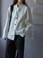 Loose-Fit Knit Cardigan – Women’s Minimalist V-Neck Wool Blend Sweater - Image 3