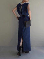 Minimalist Sleeveless Denim Maxi Dress – Straight Fit Long Dress - Image 2