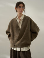 Loose Fit V-Neck Knit Cardigan – Women’s Casual Minimalist Wool Blend Sweater - Image 6