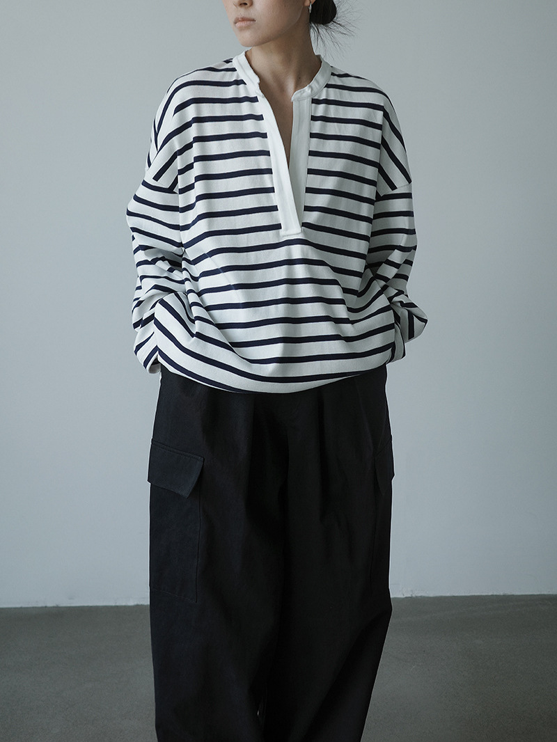 O1CN01Fanc8t1Q7zUUqF6op_!!1078531930-0-cib Classic Striped V-Neck Long Sleeve T-Shirt – Women’s Loose Fit Casual Top - Image 1