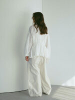 Vintage Pleated Tie Blouse – Women’s Loose Long-Sleeve Cotton Shirt - Image 4